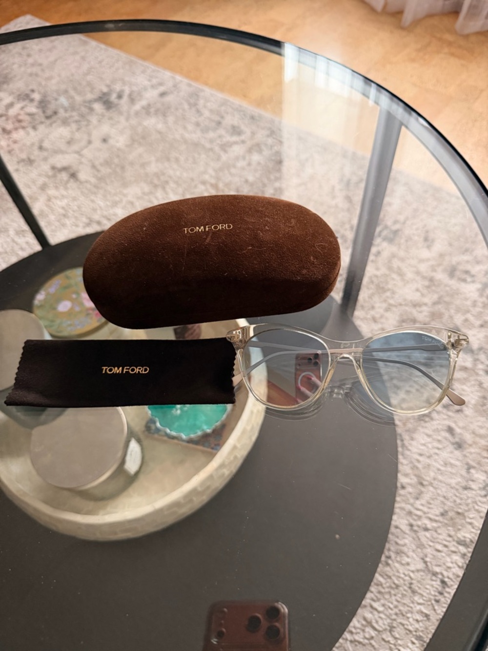 Tom Ford Transparent Frame Sunglasses with Brown Suede Case